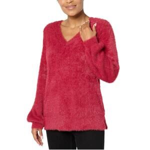 Jingle Belles by Kim Gravel Women's Eyelash Yarn Sweater Garnet - Regular